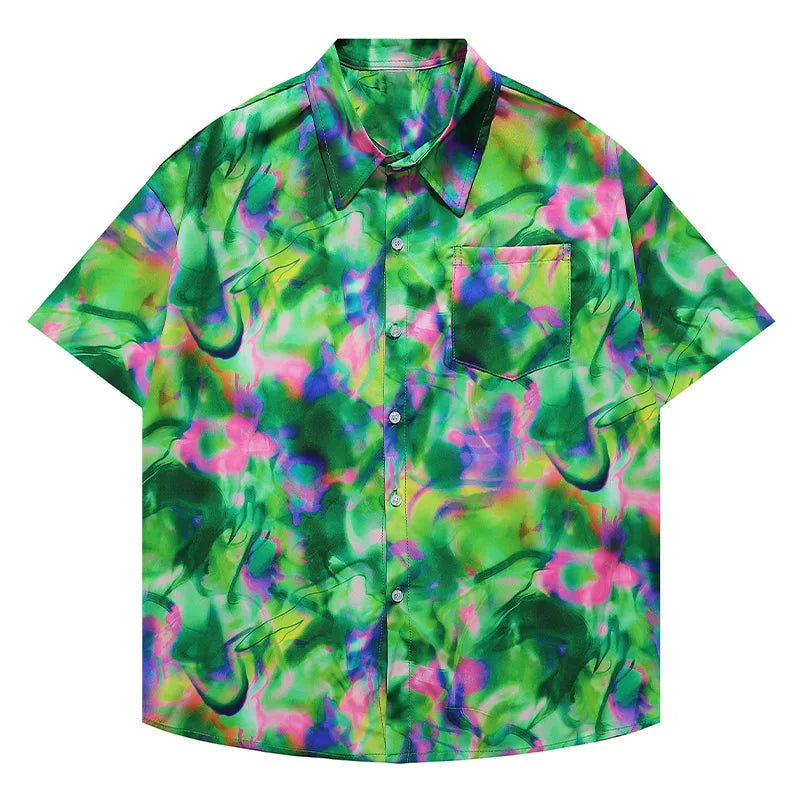 Summer Thin Half Sleeve Shirt Green Colorful Fantasy Top Casual Loose Fashion Clothing Beach