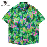 Men Shirts Summer Thin Half Sleeve Shirt Green Colorful Fantasy Top Casual Loose Fashion Clothing Beach Versatile Tops Unisex
