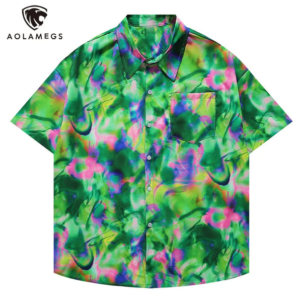 Men Shirts Summer Thin Half Sleeve Shirt Green Colorful Fantasy Top Casual Loose Fashion Clothing Beach Versatile Tops Unisex