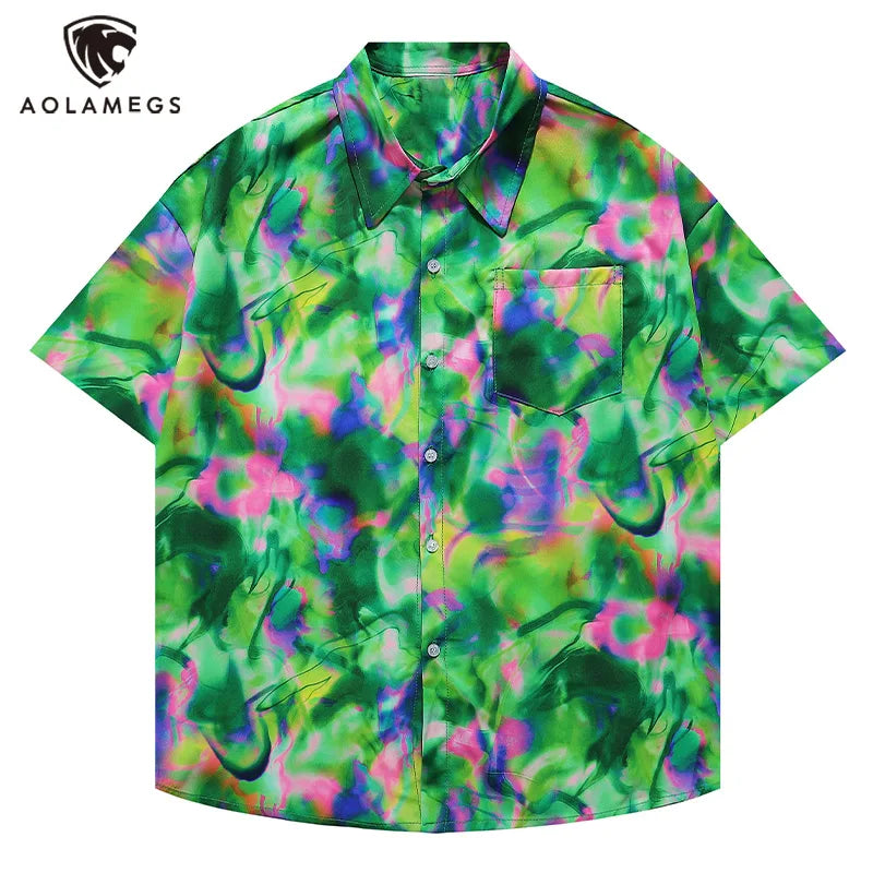 Men Shirts Summer Thin Half Sleeve Shirt Green Colorful Fantasy Top Casual Loose Fashion Clothing Beach Versatile Tops Unisex
