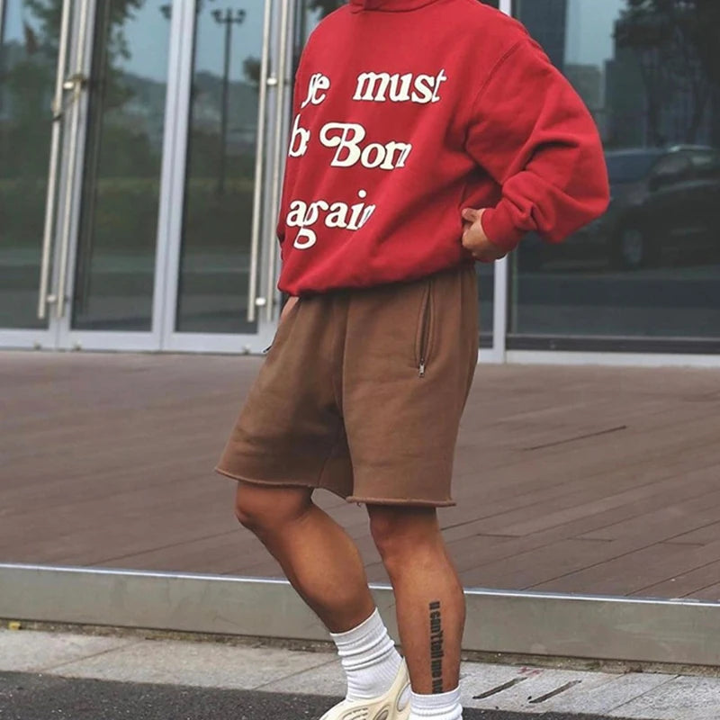 Good Quality New Kanye West Shorts High Street Chaopai Heavyweight Curled Edge Oversized Motion Casual Breeches