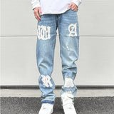 letters patckwork bottom ripped denim jeans men casual straight biker trousers fashion streetwear hip hop jean pants joggers streetwear sweatpants
