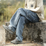 2023 spring new affordable luxury fashion retro jeans men loose straight wide leg pants boutique clothing simple style unique jeans style 3991