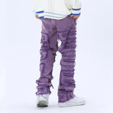 tassel hole spliced european and american straight leg denim pants new popular patch jeans mens wear unique jeans style 195