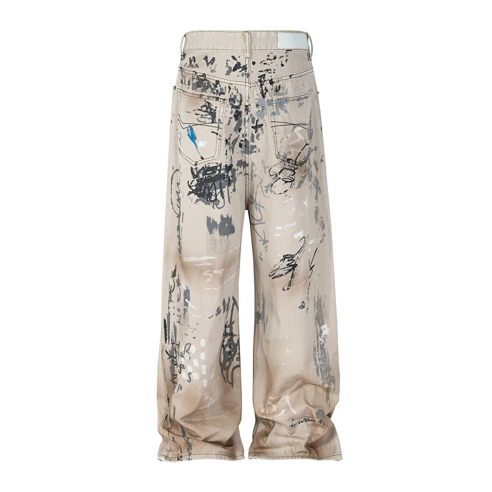 hand painted graffiti washed baggy jeans for men and women y2k streetwear pantalones hombre casual denim trousers oversized urban skinny jeans