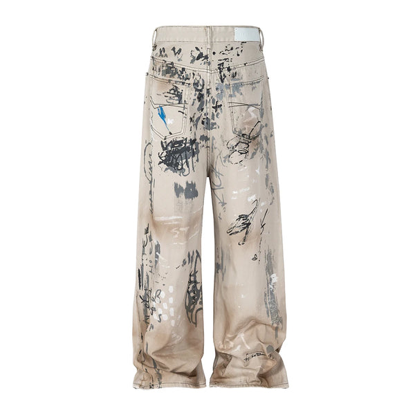 hand painted graffiti washed baggy jeans for men and women y2k streetwear pantalones hombre casual denim trousers oversized urban skinny jeans