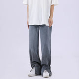 rainbowtouches mens washed jeans vintage high street gradient fashion trends zipper jeans loose straight long pant casual pants unique jeans style 3507