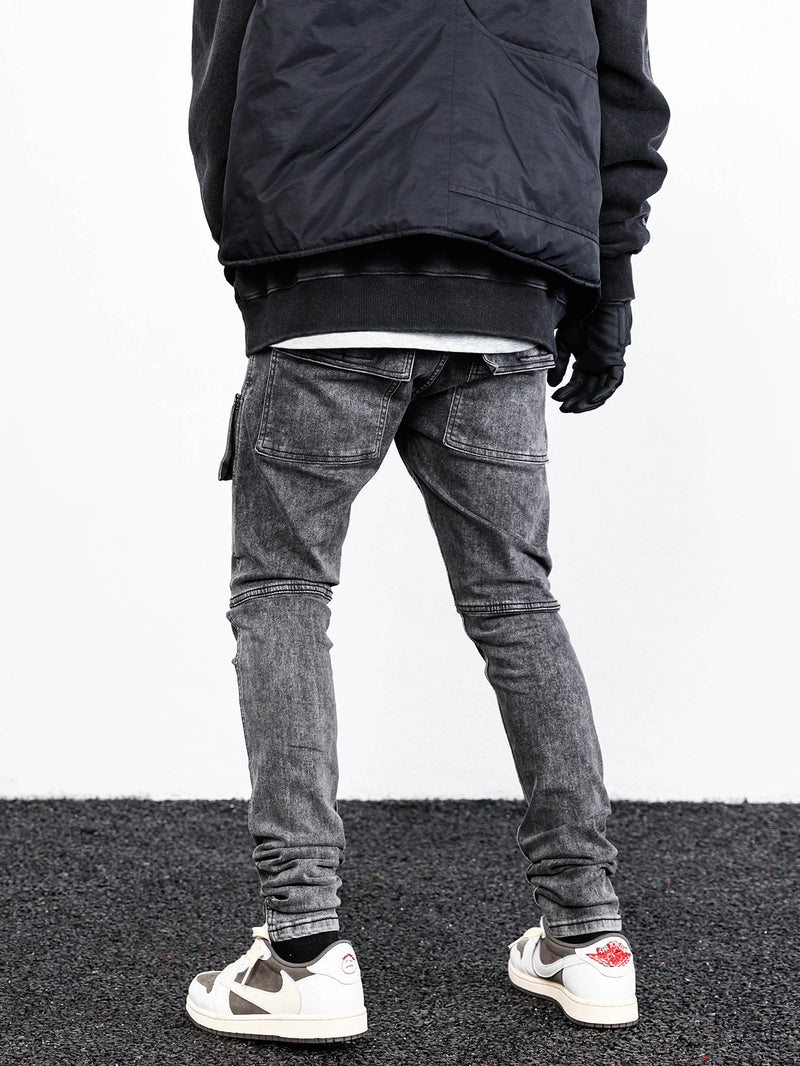 side pocket denim retro jeans mens biker zipper jean trousers hip hop fashion high street slim fit pants joggers y2k men s jeans unique joggers style 2946