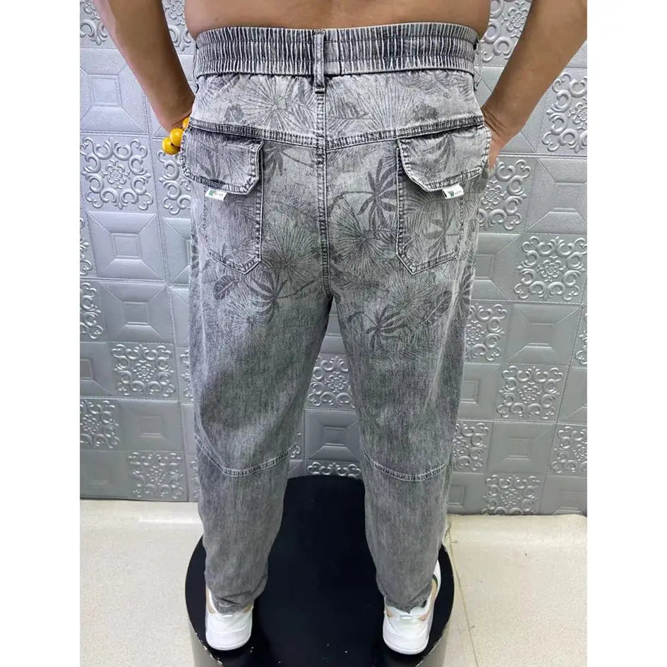 summer thin loose wide leg men jeans soft lyocell elastic fashion casual straight drawstring denim trousers black blue gray unique jeans style 1953