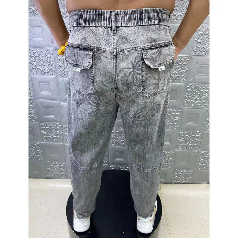 summer thin loose wide leg men jeans soft lyocell elastic fashion casual straight drawstring denim trousers black blue gray unique jeans style 1953