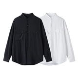 Men Loose Casual Streetwear Fashion Stand Collar Long Sleeve Black White Oversize Shirt Couple Plus Size Shirts Blouses