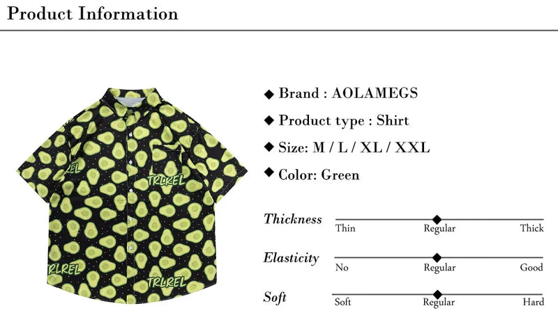 Men Summer Short Sleeved Shirt Avocado Green All Over Printed Shirt Hawaiian Beach Casual Top Fresh Interesting Loose Top Unisex