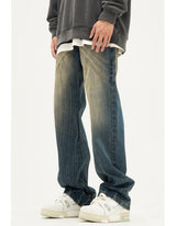 mens retro washed denim jeans loose straight pants 2023 new fashion streetwear trousers hip hop casual zipper jean pants joggers unique joggers style 2488