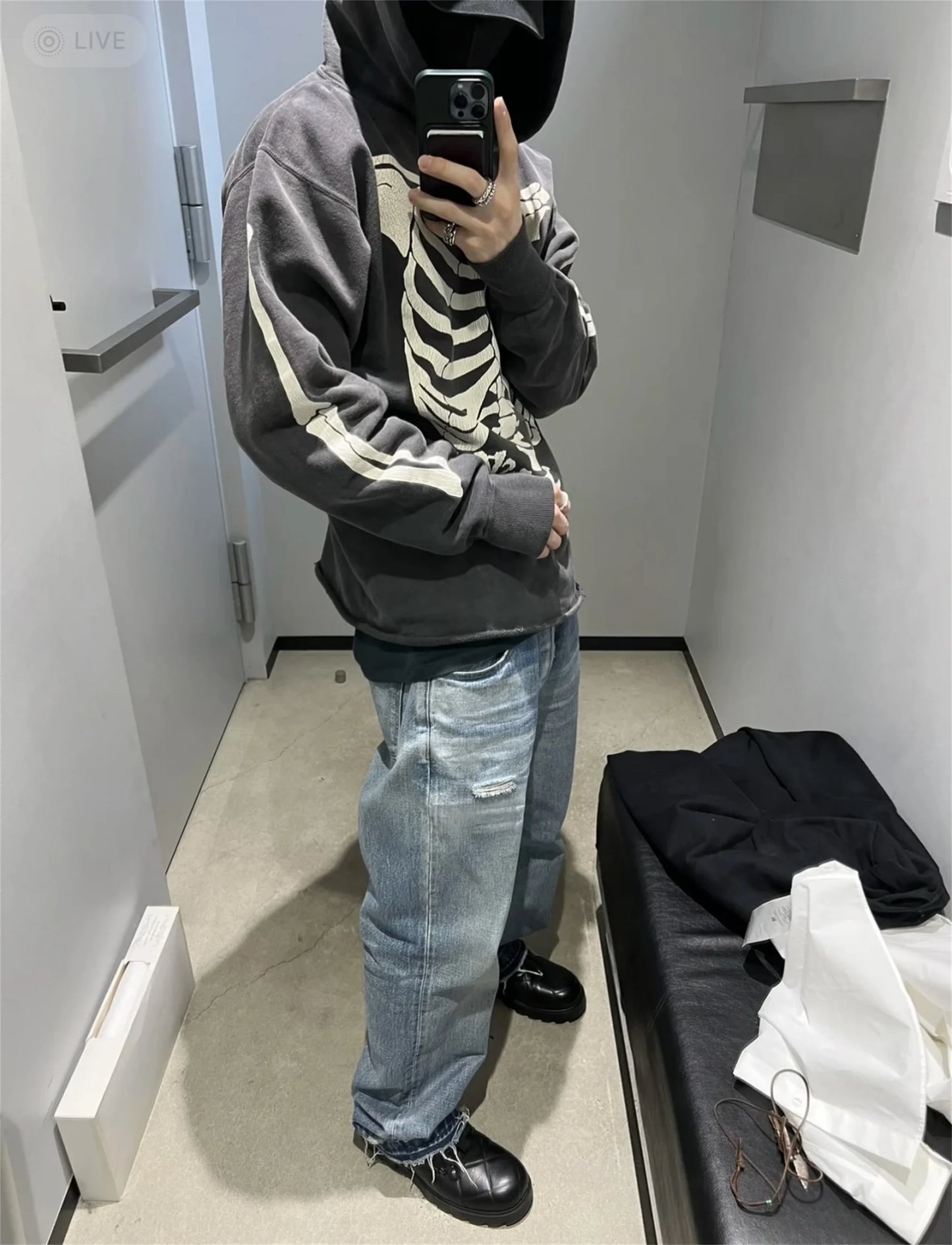 Rapper-style hoodie with gold accents and money prints