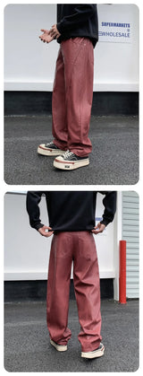 men streetwear fashion hip hop loose casual straight leather motorcycle pant man y2k trousers pants stage clothing unique default style 2428