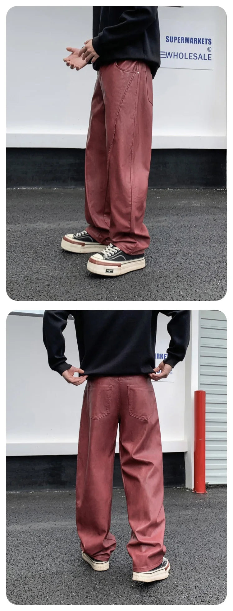 men streetwear fashion hip hop loose casual straight leather motorcycle pant man y2k trousers pants stage clothing unique default style 2428