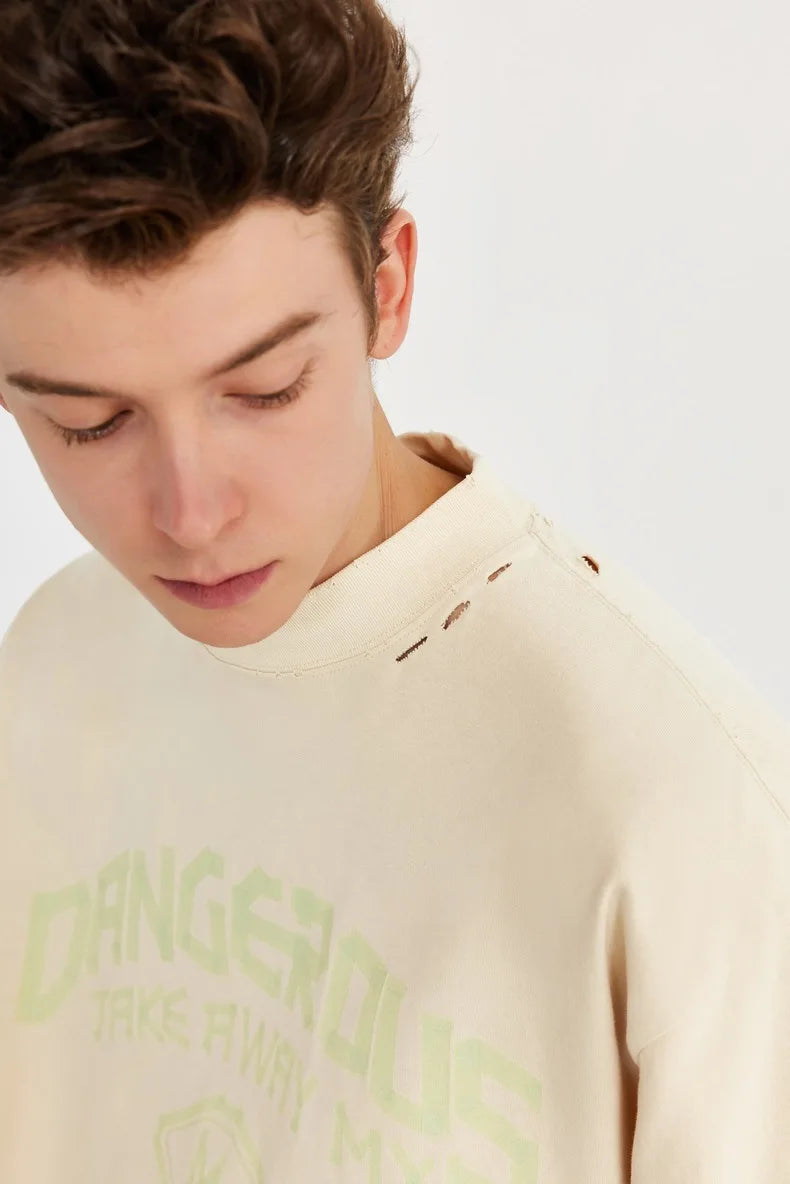 Harajuku Aesthetic piece – Japanese Loose Turtleneck Mens Printed Short Sleeved T Shirt
