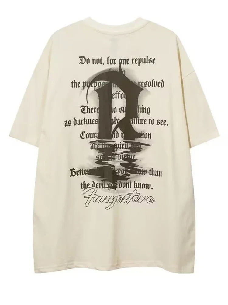 Vaporwave Barcode glitch – High Street Graffiti Letter Print Tee Shirt Mens Oversized C