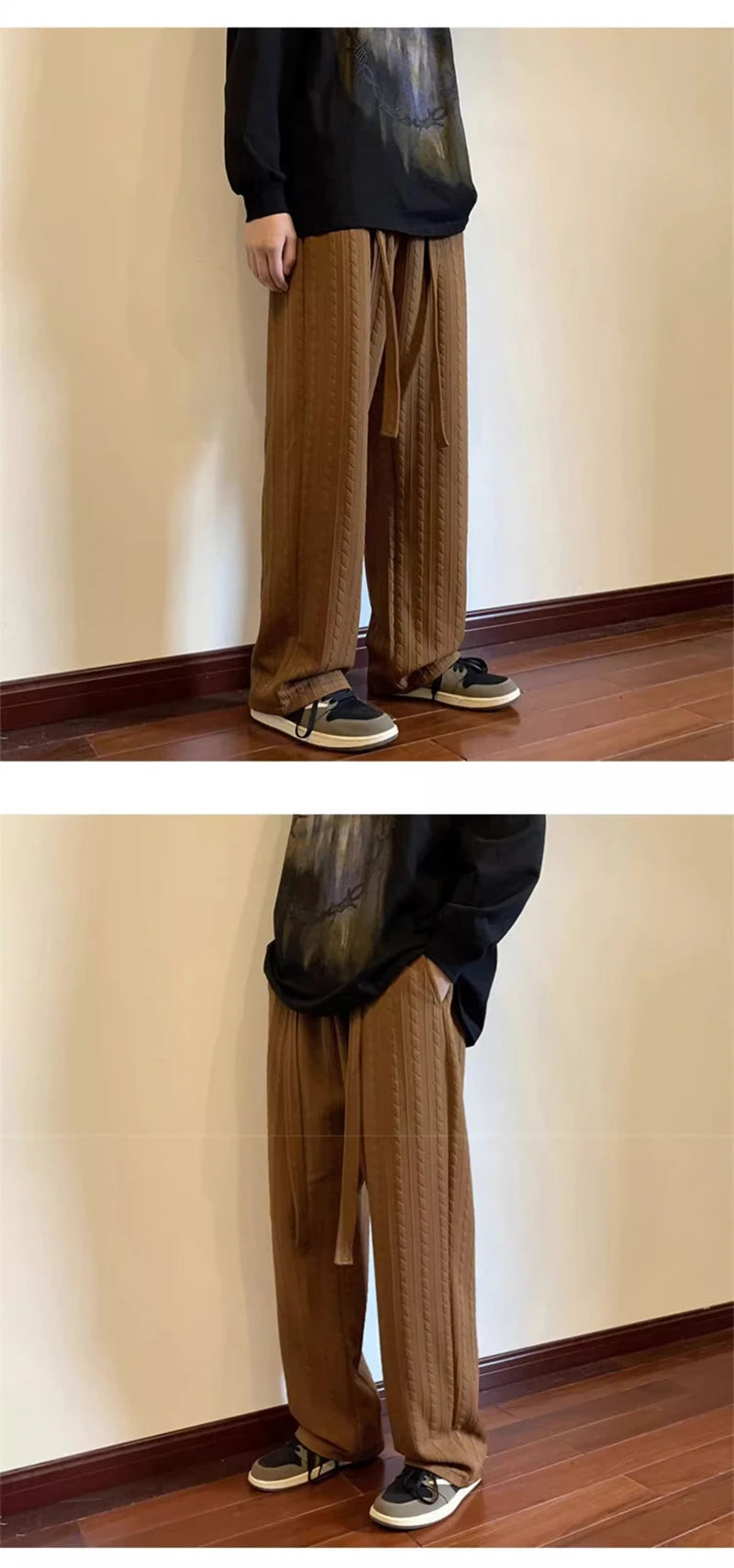 autumn waffle foam striped design pants for men new high street wide leg straight trousers casual y2k vintage pantalones hombre unique default style 109
