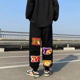 preppy style letter embroidery straight men baggy tracksuit pants y2k clothes sweatpants male drawstring casual long trousers unique joggers style 1067