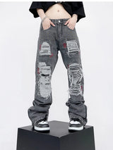 destroy ripped holes patchwork denim jeans men unisex casual rivet bottom zipper trousers jeans streetwear hip hop pants joggers streetwear sweatpants