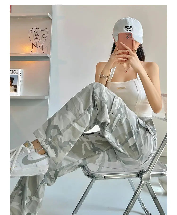 camouflage grey cargo pants women american vintage streetwear straight loose summer hiphop hot pants ins cargo pants womens 2023 unique cargo style 1165