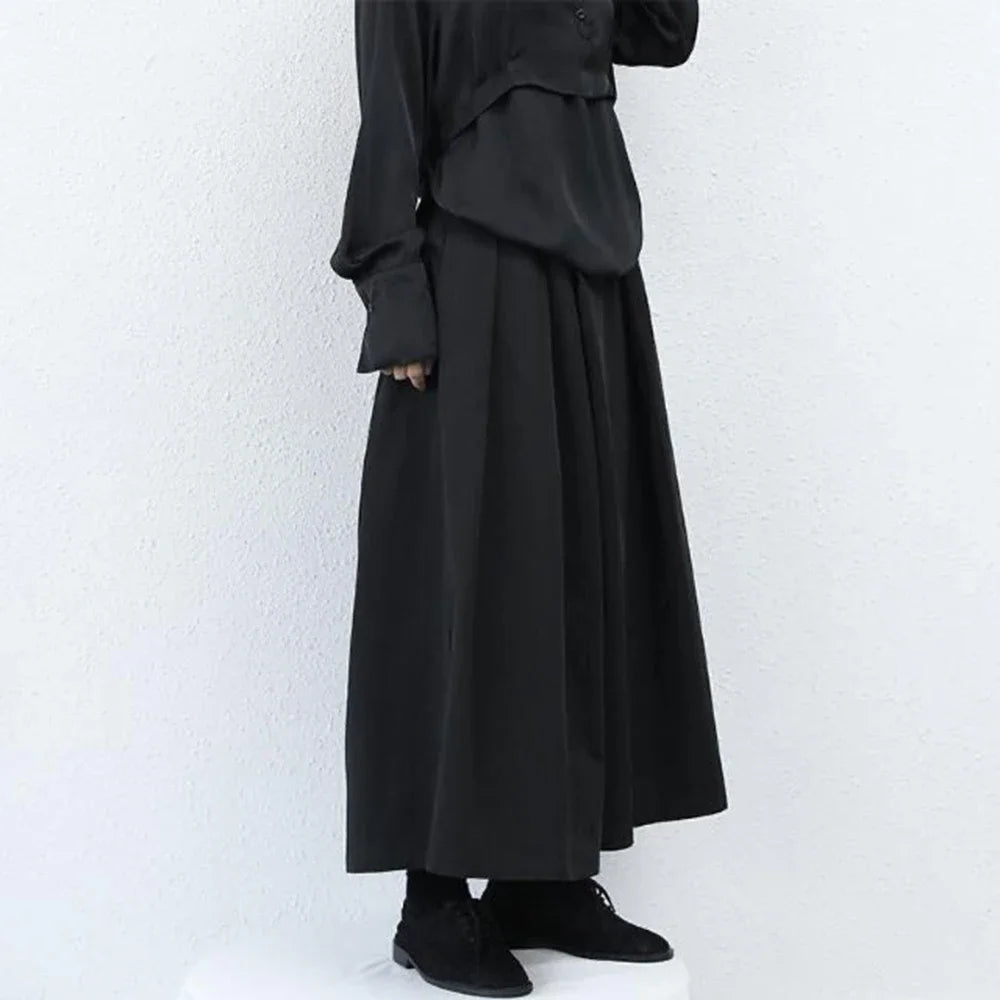 dark gothic style loose casual 7 point hakama pants wide leg pants 2024 new genderless large size design samurai pants unisex unique default style 3376