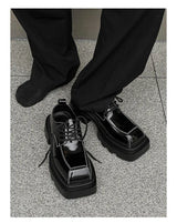 Men Streetwear Dark Black Fashion Thick Sole Platform PU Leather Casual Luxury High Street Increase Square Derby Shoes Man