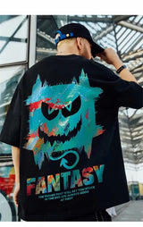 Skatercore Chrome print – Harajuku Devil Graffiti Print Oversized Tee Shirts Men Summer