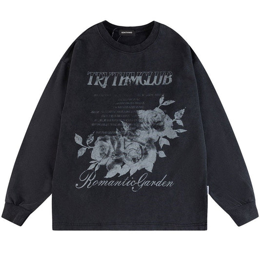 "Grey Flowers" Unisex Men Women Streetwear Graphic Sweatshirt Daulet Apparel