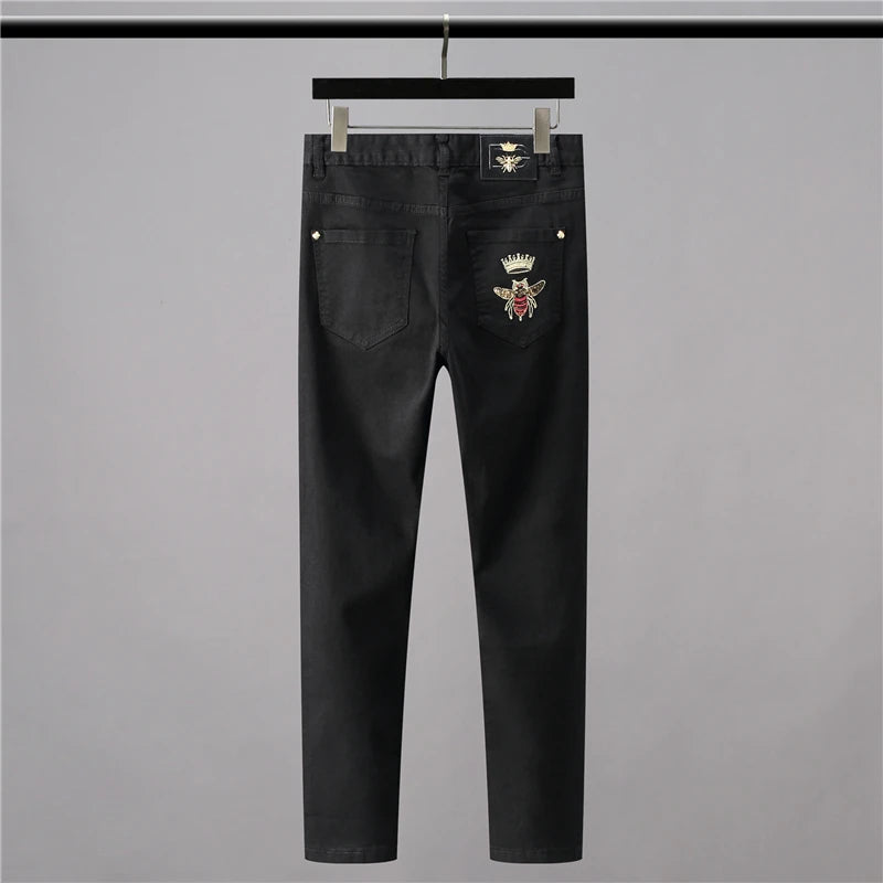 high new 2022 classical vintage morden luxurious embroidered bee crown jeans cotton denim pants comfort casual 28 38 n404 unique jeans style 1249