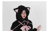 Sadcore Shirt – Harajuku Little Wildcat Hoodies Women Bodysuit Black Tie Bow – Streetwear Fashion for Men & Women