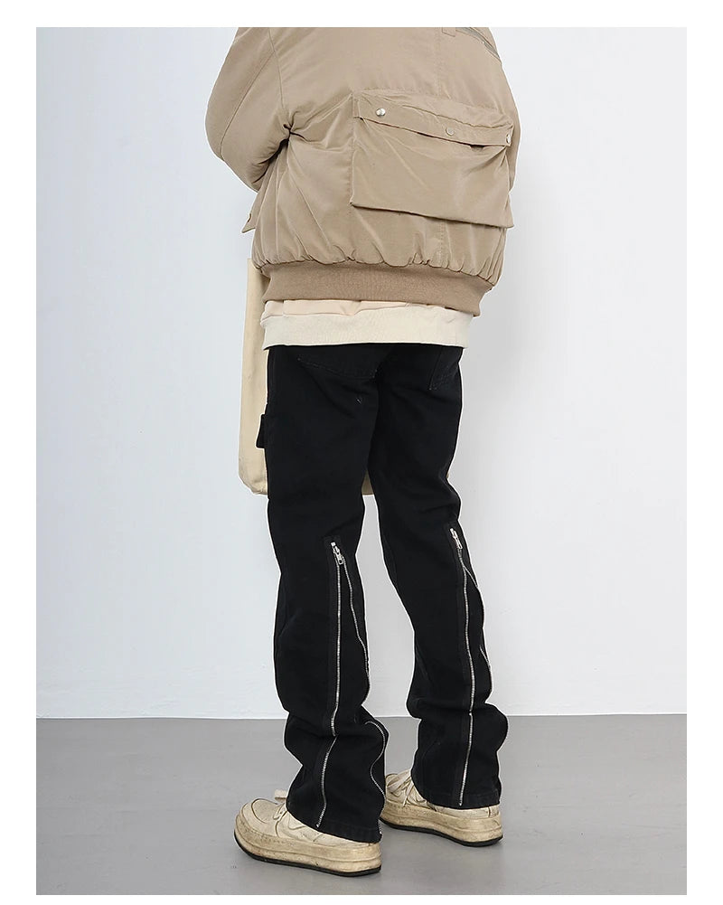 back zipper open cargo denim pants casual biker jeans fashion streetwear trousers hip hop flare pants joggers y2k men s jeans unique joggers style 3783