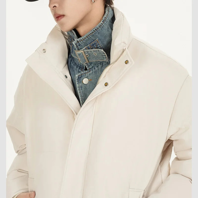 Winter Splice Denim Cotton-padded Jacket Men Women Stand Collar Fashion Loose Casual Thicken Warm Parkas Jacket Boyfriend Coat