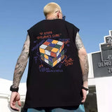 Glitchcore Chrome print – Summer Cartoon Cube Graphic Printed Sleeveless Tee Shirts