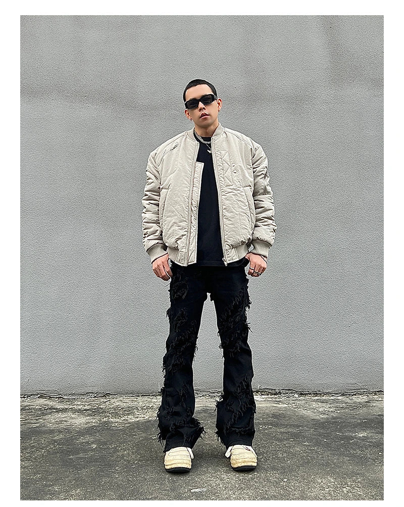mens distressed ripped destroied tassel denim jean pants new fashion biker jeans streetwear flare pants joggers y2k men s jeans unique joggers style 3997