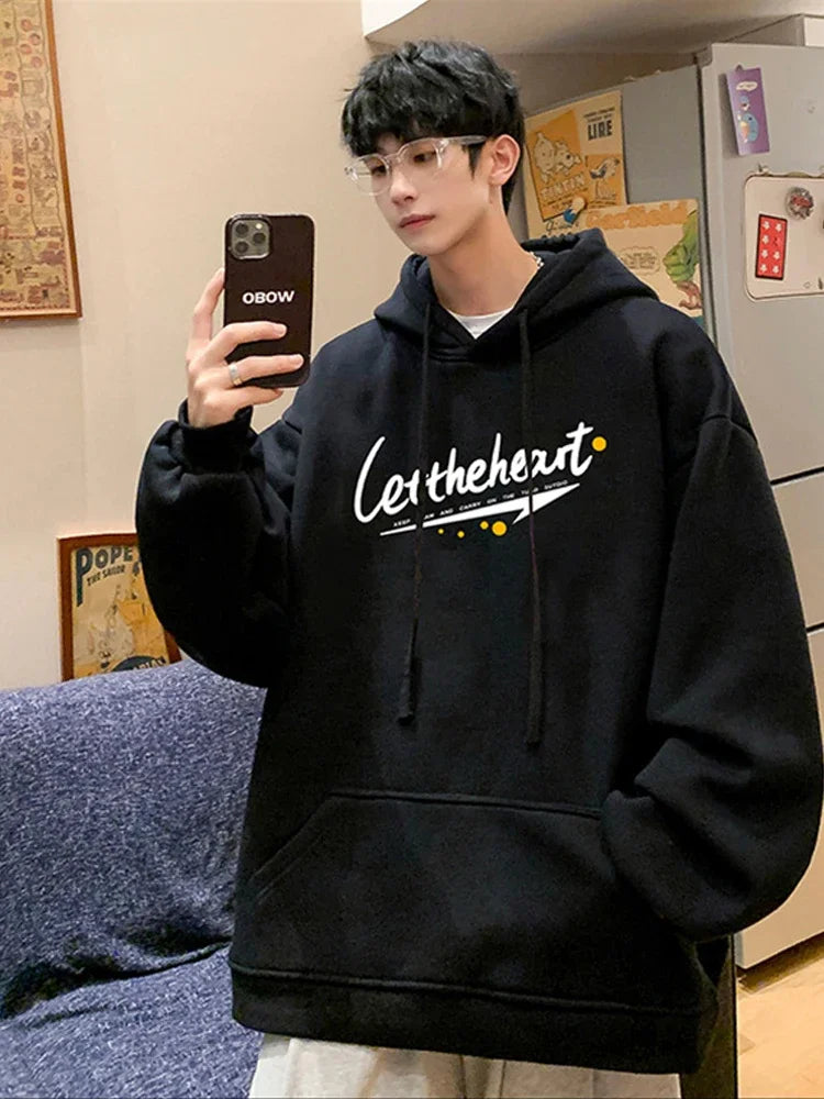Autumn Letter Print Hoodie Fashion Men Harajuku Aesthetic Pullover Hoo