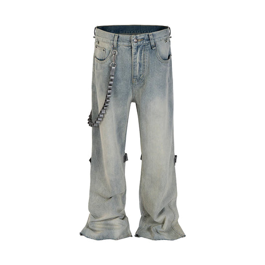 detachable leather chain washed baggy jeans for men and women straight streetwear casual denim trousers oversized cargo pants baggy cargo bottoms