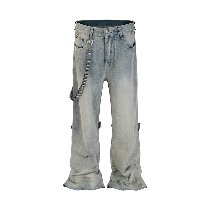 detachable leather chain washed baggy jeans for men and women straight streetwear casual denim trousers oversized cargo pants baggy cargo bottoms