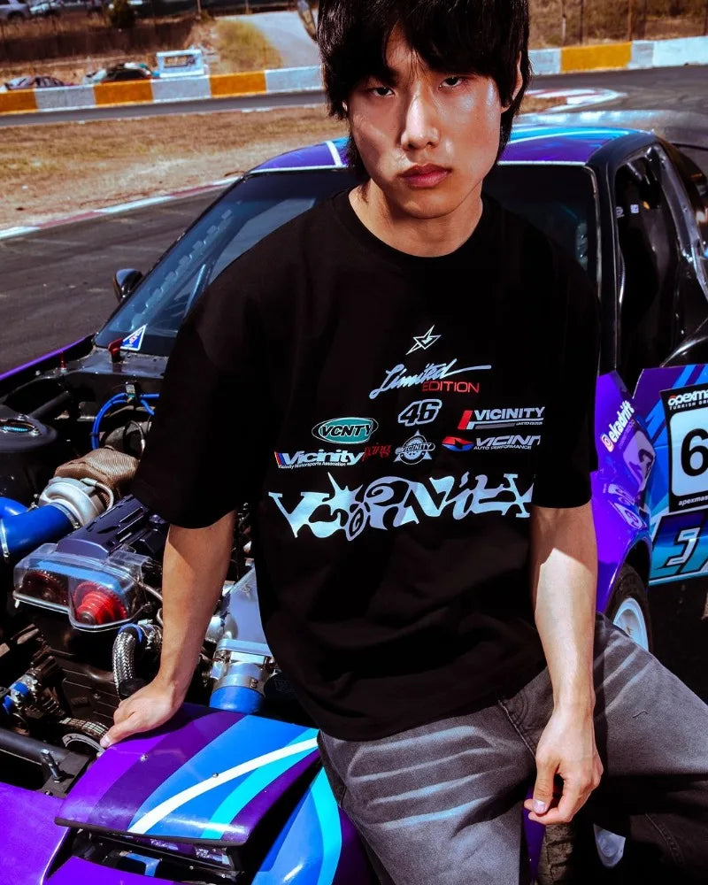 Trapwear Graphic tee – European And American New Racing Letter Printed Oversized Sh