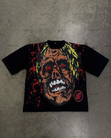 Skatercore Melting smiley – 2023 New Gothic Punk Devil Pattern Print Oversized T Shirt M