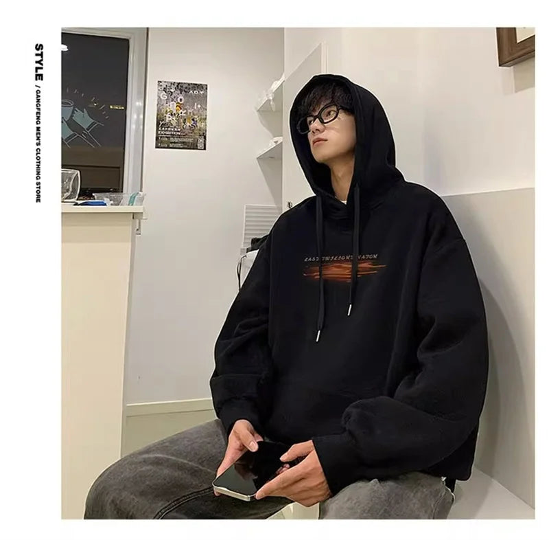 New Hip Hop Graphic Pullover Hoodies For Men Cotton Fleece Vintage Hoo
