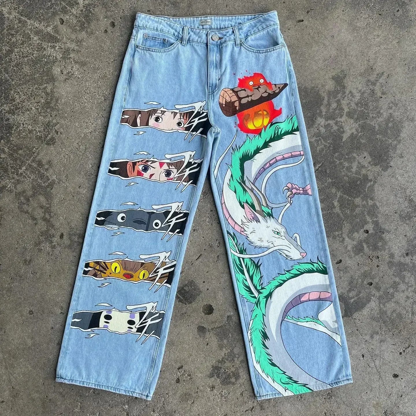 harajuku slifer the sky dragon print y2k men s jeans popular anime baggy jeans wide leg pants streetwear trouser men clothing unique jeans style 5685