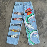 harajuku y2k baggy jeans the winged dragon of ra print wide leg denim pants popular anime jeans streetwear trouser men clothing unique jeans style 5746