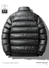 Winter new men's cotton thickened jacket slim stand-up collar splicing PU leather large pocket cotton-padded coat men