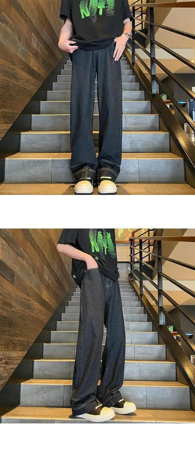 autumn vintage high street straight washed denim jeans for men and women trendy hip hop personality inverted loose casual pants unique jeans style 634