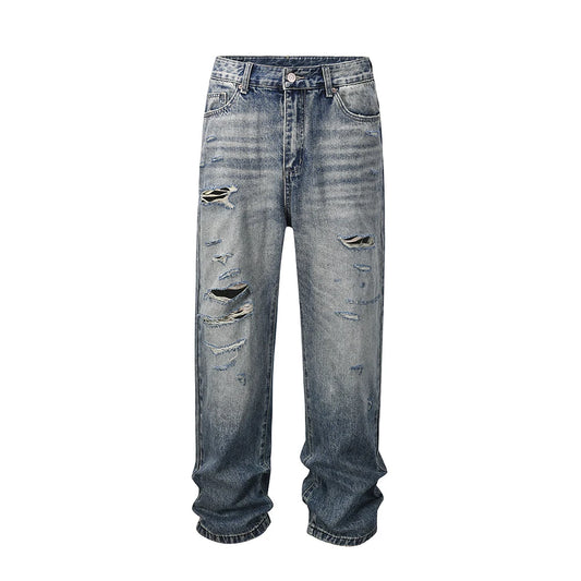 distressed frayed hole washed baggy jeans pants unisex pantalones hombre streetwear y2k straight casual denim trousers oversized ripped baggy denim