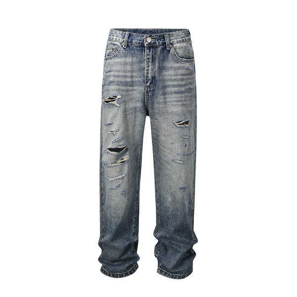 distressed frayed hole washed baggy jeans pants unisex pantalones hombre streetwear y2k straight casual denim trousers oversized ripped baggy denim