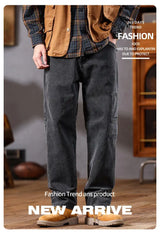 men retro fashion streetwear loose casual plus size straight denim cargo jeans pants man black gray jeans trousers unique cargo style 1978