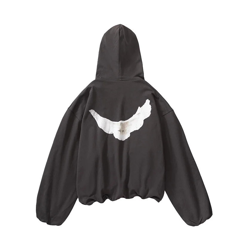 gothic chrome print featuring high quality double layer pigeon kanye high street retro oversized mens and womens hoodie